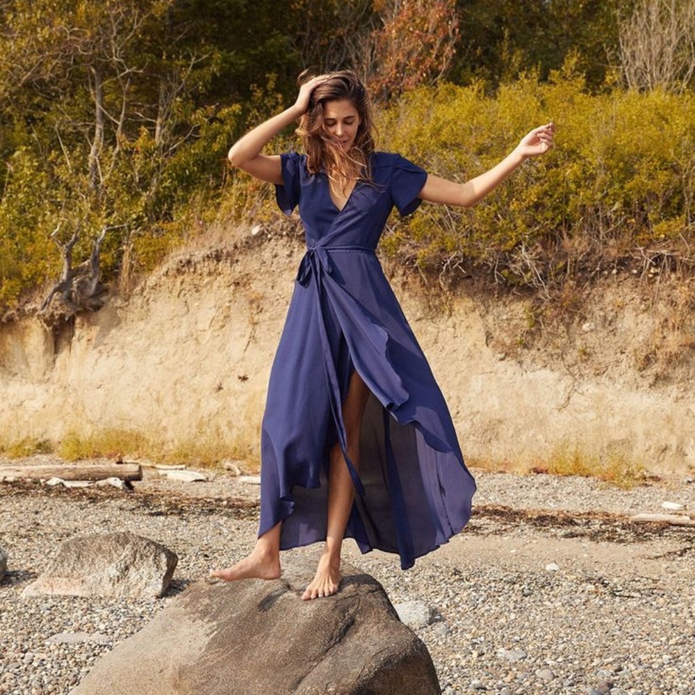Christy Dawn Navy Blue Wrap Maxi Dress